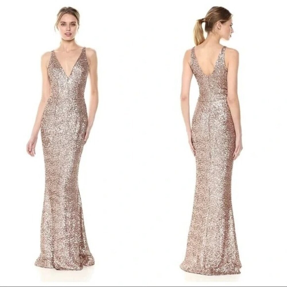 NWT Dress The Population Harper SequinMaxi Gown Dress Rose Gold size Medium
